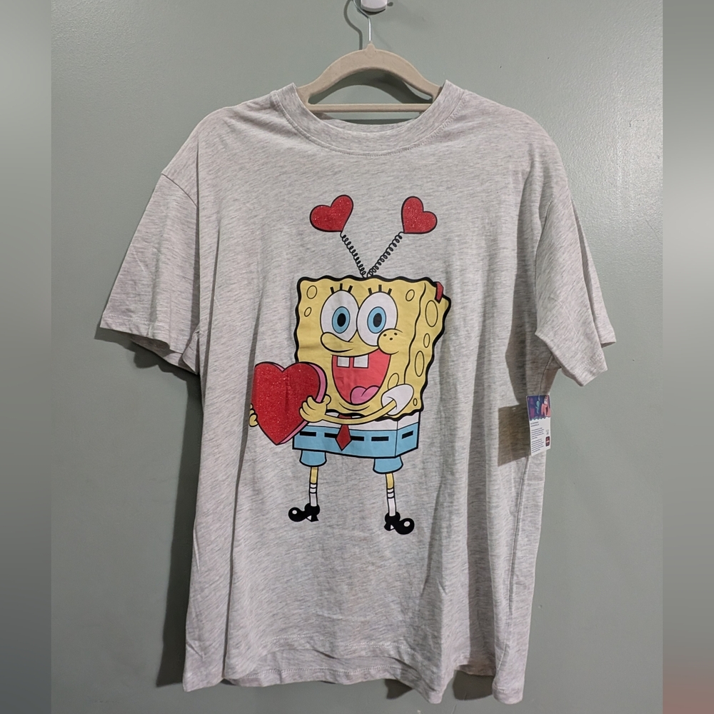 NEW SpongeBob Heart Graphic T-Shirt Oversized XS *R5